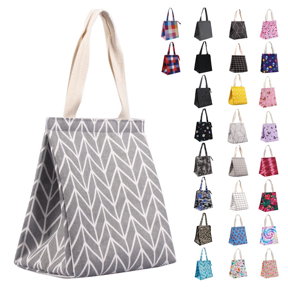 Photo 1 of iknoe Insulated Lunch Bag for Women, 9L Sturdy Wide-Open Foldable & Portable Lunch Tote with Interior Pockets, Water-resistant Thermal Lunch Cooler for Adults Picnic Beach (Grey Waveform)