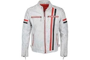 Trendsfort Mens Vintage Cafe Racer Biker Leather Jacket | Motorcycle Leather Jacket for Men