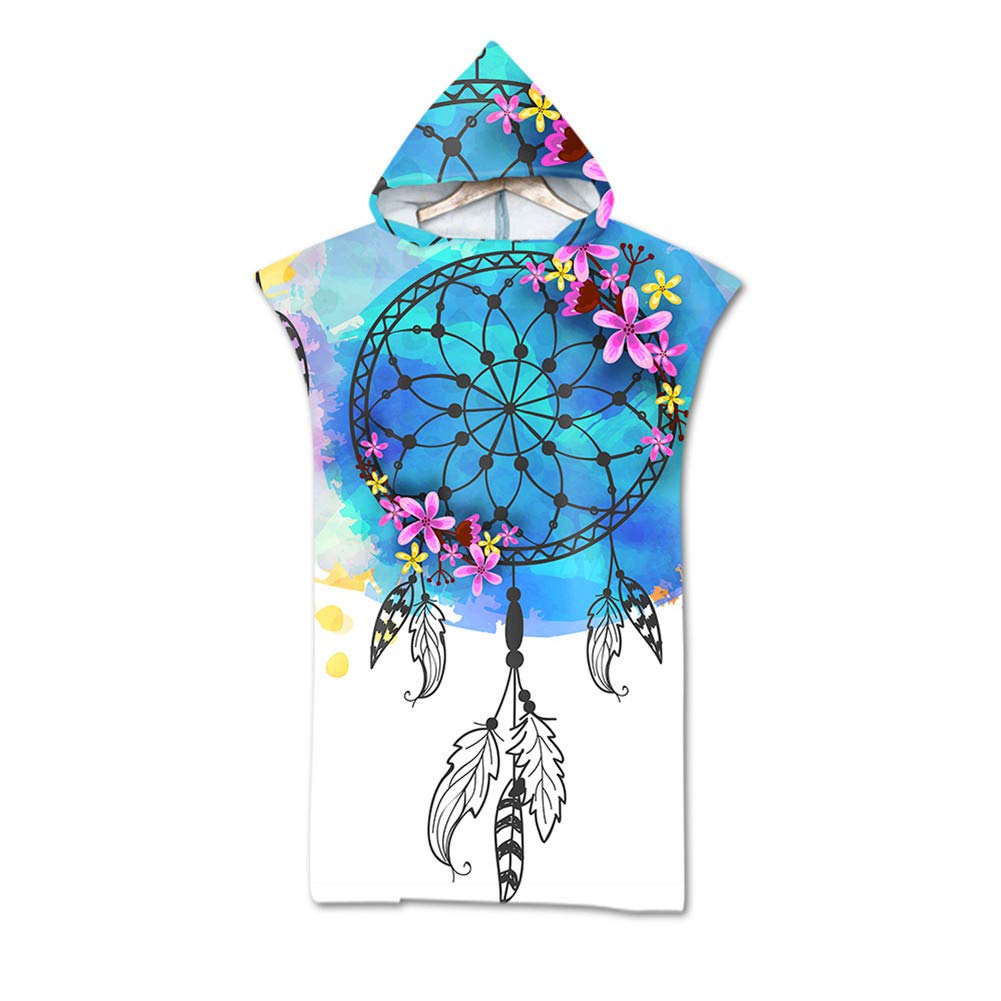 Odot Changing Robe hooded, Large Beach Towel Hooded Poncho Compact Light Weight Blanket with hood for Surfing Swimming Wetsuit Adult Woman & Man (75x110cm,Dreamcatcher)
