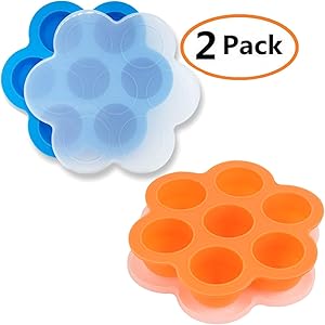 GOKCEN's Silicone Egg Bites Molds For Instant Pot Accessories - Fit Instant Pot 5,6,8 qt Pressure Cooker - Baby Food Freezer Tray with Lid - Reusable Storage Container - 2 Pack (Blue & Orange)