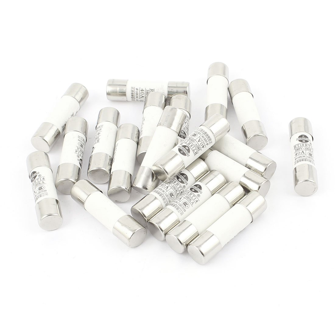 Sourcingmap 20 Pcs RO15 RT18 RT14 Ceramic Cylindrical Tube Fuse 40A 380V 10x38mm