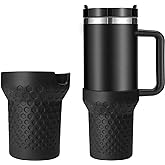 Thxbag Silicone Boot for Stanley Cup 40oz, Black Boot Sleeve Cover Fit with Stanley H2.0 and Quencher Adventure Tumbler Accessories (Black, 40 oz)