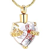 constantlife Crystal Heart Shape Cremation Jewelry Memorial Urn Necklace for Ashes, Stainless Steel Ash Holder Pendant Keepsake with Gift Box Charms Accessories for Women