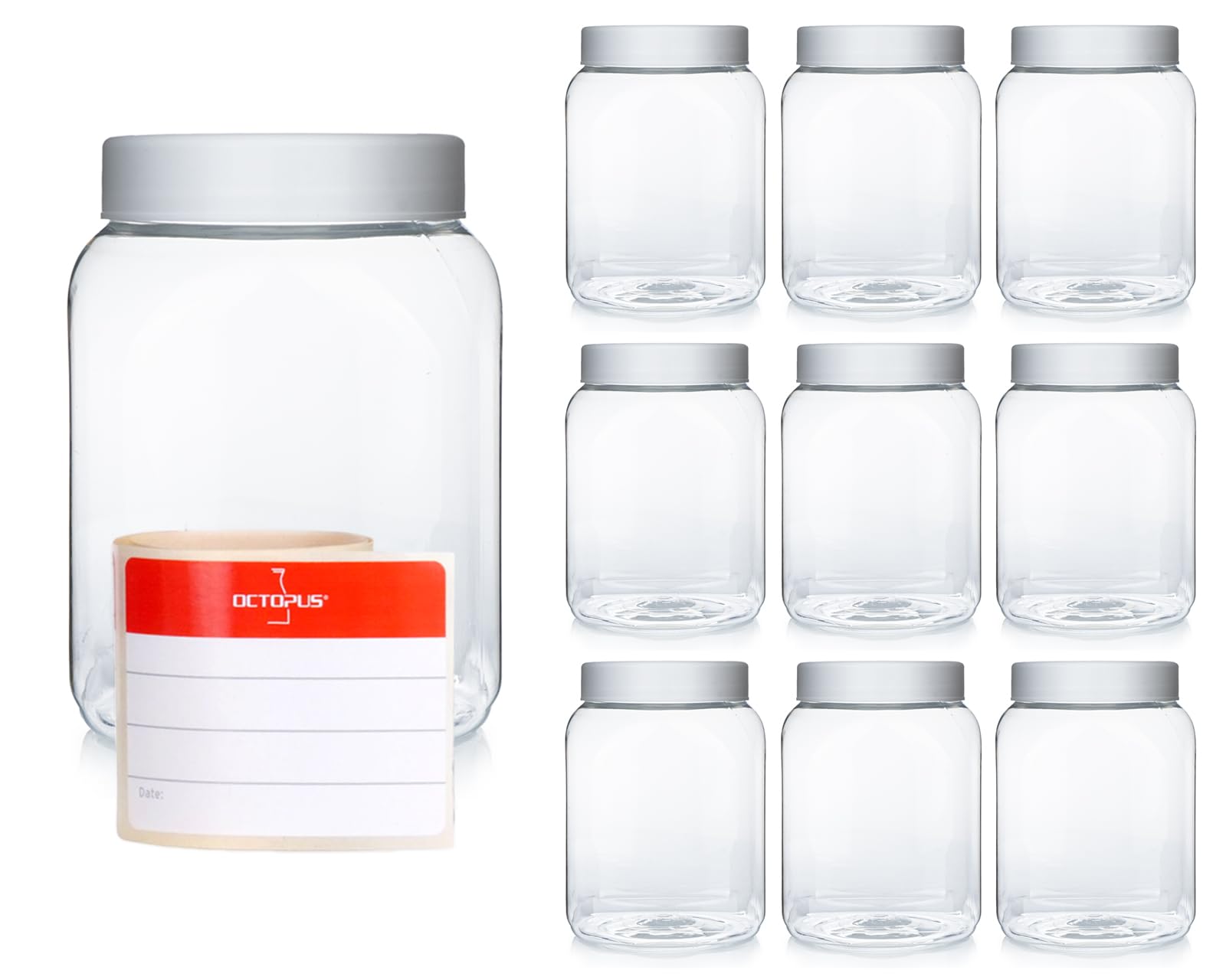 Octopus 10 x 400 ml PET Cups with Screw Cap for Foodstuffs, Colours, Oils, Powders, Smoothie Cup, Jam Jar