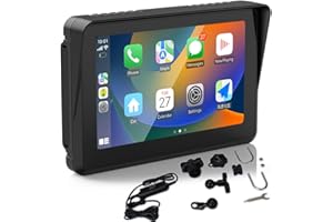 POLARLANDER Portable Wireless Carplay & Android Auto for Motorcycle Navigator 5" IPS Touch Screen Waterproof Car Monitor for Motor Bike, Built-in Speaker Voice Control Dual Bluetooth Work with Headset 12-24V