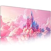 Castle Mousepad Pink and Blue,Large Gaming Mouse Pad XXL Keyboard Mat Non-Slip Rubber Base