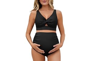 Summer Mae Twist Maternity Bikini Two Piece Pregnancy Swimsuits Cutout Bathing Suit High Waisted Ruched Swimwear
