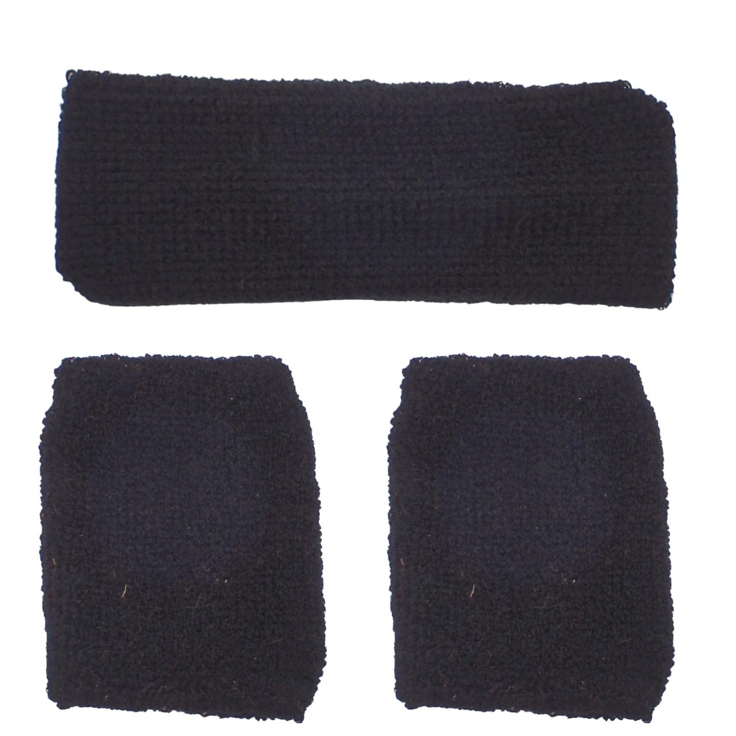 Topkids Accessories 3pcs Unisex Headbands & Wrist Sweatbands for Exercise Set, Colourful Headbands & Sweatbands for Adults & Kids Sports Bands, Fitness Accessories (Black)