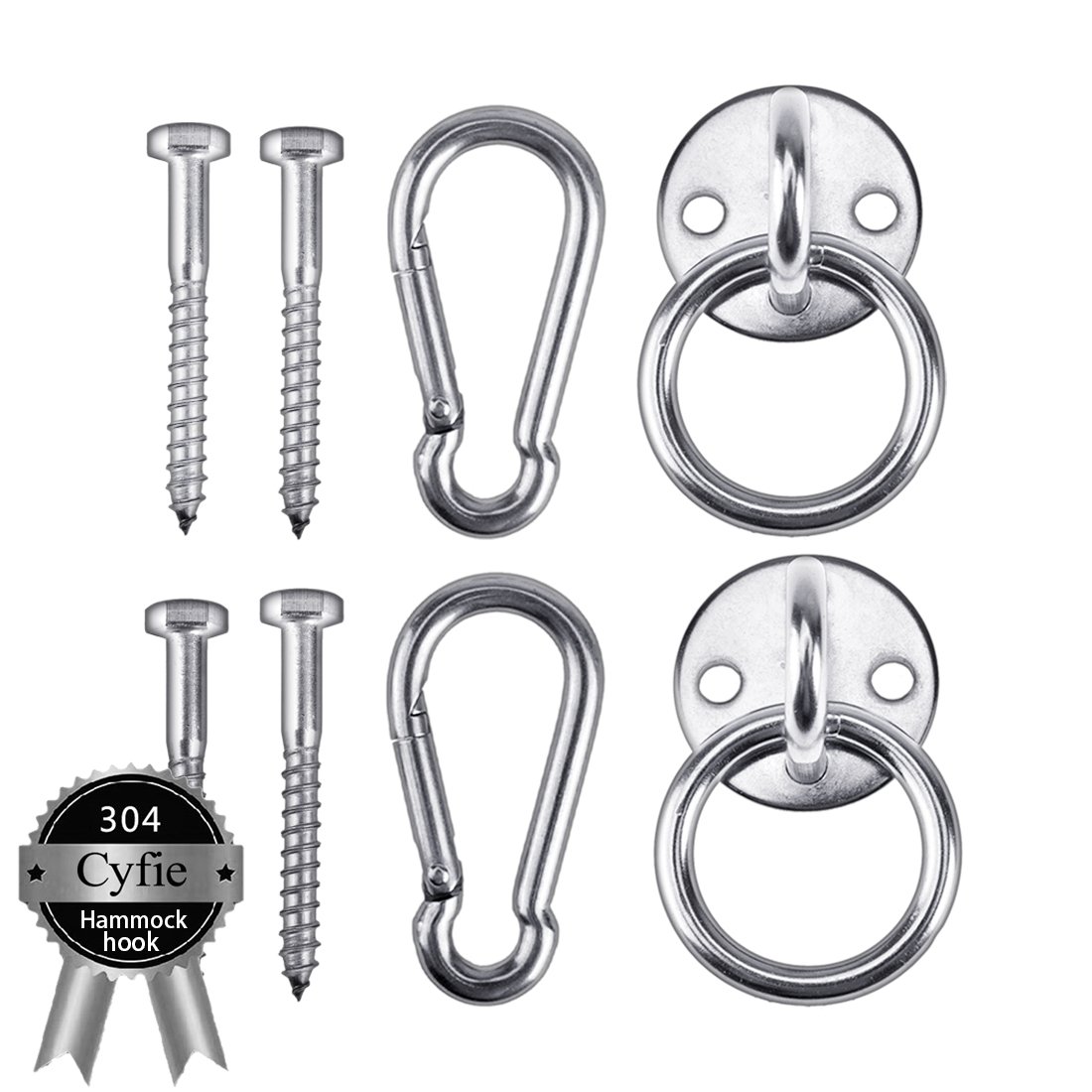 Hammock Hook Hanging Kit, Load Capacity 1400 lb, Stainless Steel Round Mount Pads, Spring Snap