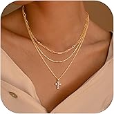 De Amo Sara Cross Necklace for Women, Dainty 14K Gold Plated Cross Pendant Simple Long Necklaces for Women, Christian Faith Necklace Trendy Gold Jewelry Gifts for Easter