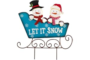 THE LAKESIDE COLLECTION Metal Sleigh Stake for Christmas with Snowmen - Let it Snow - Blue