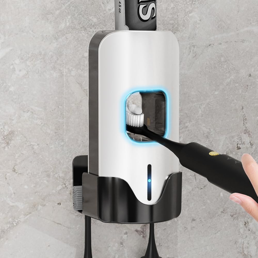 Photo 1 of Automatic Toothpaste Dispenser Wall Mounted - Smart Touchless Toothpaste Squeezer with 3 Adjustable Levels, 2 Toothbrush Holders- for Kids and Adults, Bathroom Essentials
