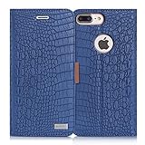 iPhone 7 Plus Case, WWW [Crocodile Pattern] RFID-Resisting Premium PU Leather Wallet Case Flip Phone Case Cover with Card Slots for Apple iPhone 7 Plus Navy Blue