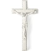 BC Catholic Crucifix Wall Cross, 12" H Jesus Christ Wall Decor for Elegant Modern Home, Devout Gift for Youngs, Religious Gifts Home Decor, Grey White Stone Finish, Hand Painted by Buildclassic
