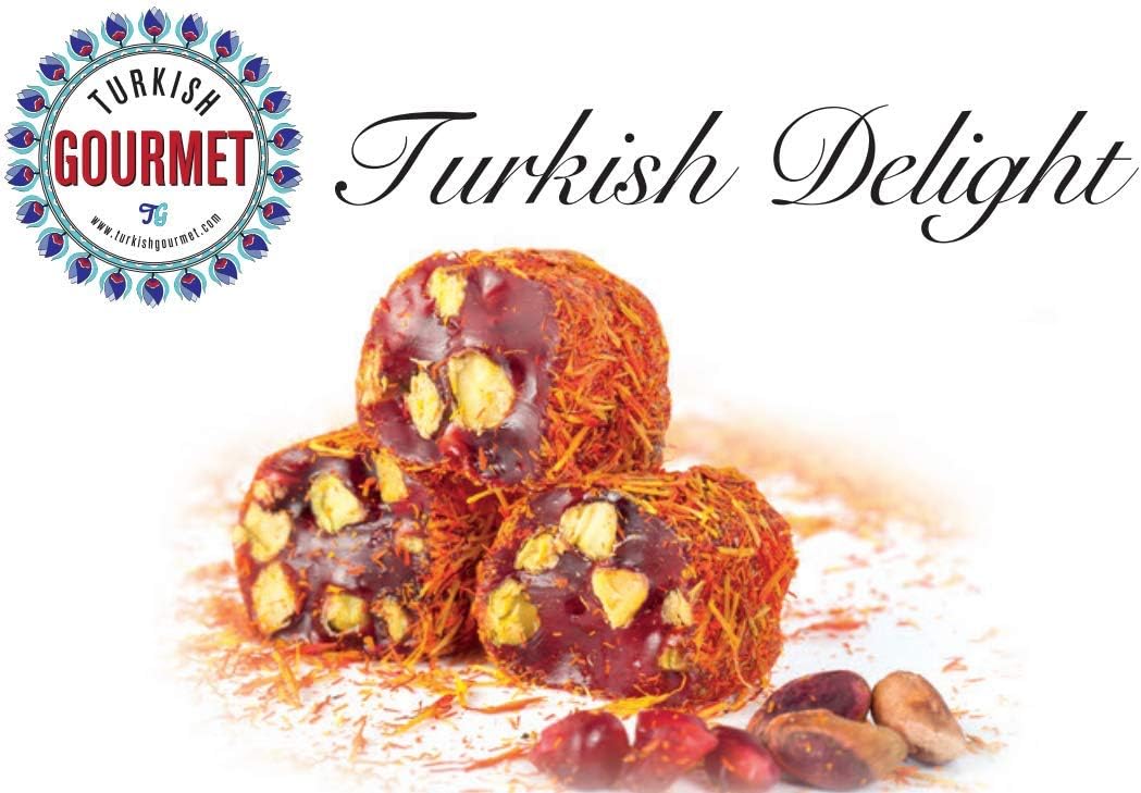 Turkish Gourmet Gift Box Turkish Delight with Double Pistachio & Pomegranate Delight with Safflower 8.8 oz