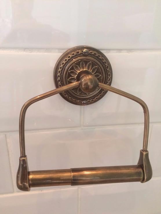 Antique Bronze Brass Embossed Base Toilet Roll Holder Vintage Style