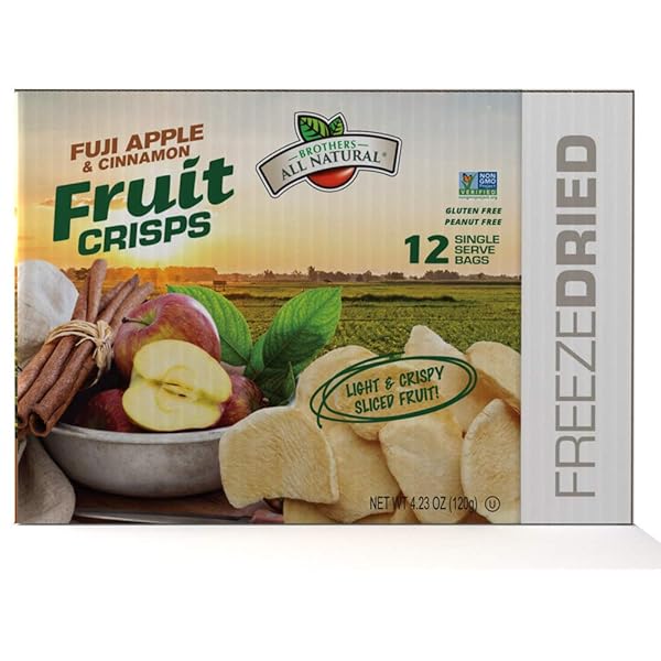 BROTHERS ALL NATURAL FREEZE DRIED FRUIT CRISPS, FUJI APPLE & CINNAMON, 0.35 OZ (PACK OF 12), MADE WITH 100% FRUIT, GLUTEN FREE, SOY FREE, VEGAN, HEALTHY SNACK, LUNCH BOX READY