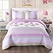 MarCielo 3 Piece Kids Bedspread Quilts Set Throw Blanket for Teens Girls Bed Printed Bedding Coverlet, Full Size, Purple Floral Striped (Full)