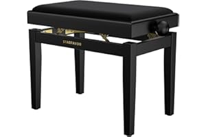 Starfavor Piano Bench Adjustable, Keyboard Chair Wooden Piano Stool Padded Seat Cushion, Black, SPB-480K