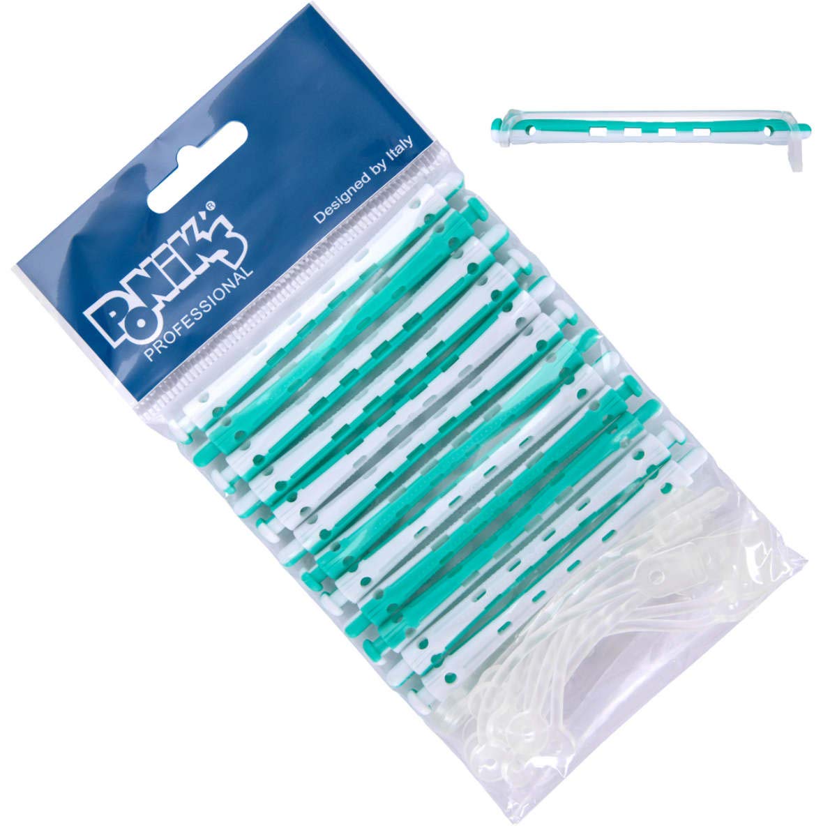 Ponik's Perm Roller, Curler for Perm Set - 6 mm - 12 Pieces - Small Cold Wave Rollers with Round Rubber Tabs, Turquoise White