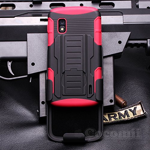 Cocomii Robot Armor LG Nexus 4 Case New [Heavy Duty] Premium Belt Clip Holster Kickstand Shockproof Hard Bumper Shell [Military Defender] Full Body Dual Layer Rugged Cover for LG Nexus 4 (R.Red)