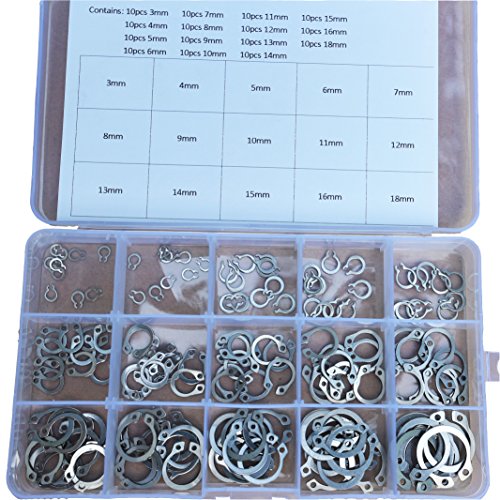 150Pcs 15 Kinds Stainless Steel External Circlip Retaining Ring Snap