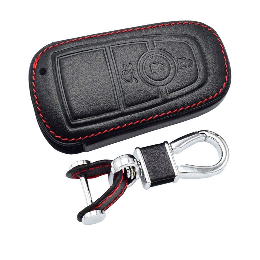 Happyit Leather Car Key Cover Case for Ford 2018 2019 Mustang 3 Buttons Fob Smart Key Protection Accessories Keychain