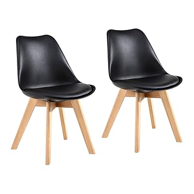 GOTMINSI Modern Dining Chairs, Shell Plastic Chair with Wood Legs