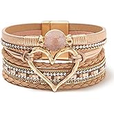 Rantanto Braid Leather Wrap Bracelet Trendy Stackable Crystal Cuff Boho Gold Heart Bracelet Jewelry Gift For Women