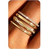 Florideco 14K Gold Plated Stackable Rings for Women Non Tarnish Dainty Cubic Zirconia Ring Set Minimalist Wedding Bands Ring Stack Statement Engagement Promise Thumb Rings Size 5-10