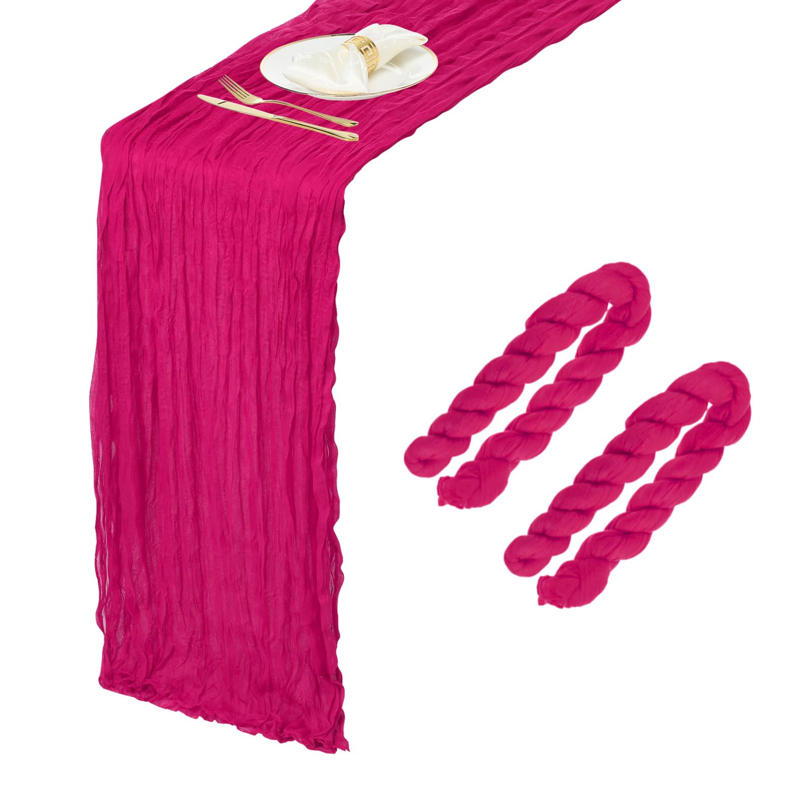 Photo 1 of uxcell 2 Pcs Hot Pink Cheesecloth Table Runner 10FT 35.4" x 118" Holiday Table Rustic Runner Romantic Gauze Table Decoration for Wedding Birthday Party