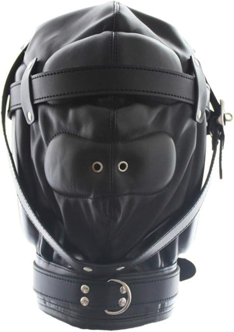 Unisex with lock fully enclosed belt 2 hole hood mask mask adjustable (black)