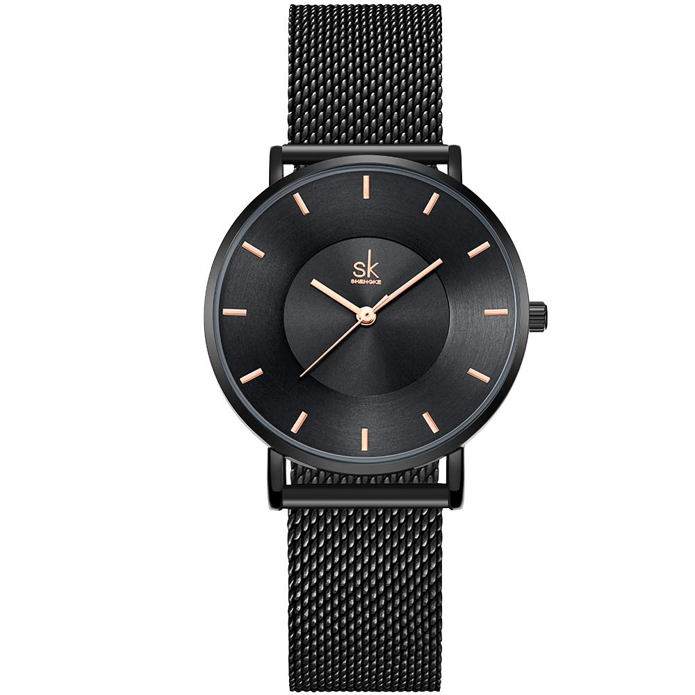 SHENGKE Creative Simplicity Women Watch Mesh Band Elegant Women Watches Ladies Business Wristwatch (K0059-black-mesh Band) — image 1