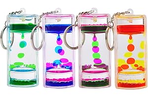 CAILINK 4 Pack Liquid Motion Bubbler Keychains,Fidget Liquid Timer for Sensory Play, Stress Relief Sensory Toy Gifts for Kids, Colorful Liquid Hourglass Keychain (4 Pack)