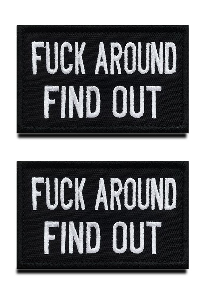 2 Pieces Funny Fuck Around Find Out Patch Combat Badge Morale Applique Hook & Loop Embroidered Fastener Biker Emblem for Clothes Clothing Jacket Jeans Uniform Airsoft Kids Boys Adult