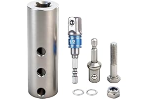 KICKFUN Stainless Steel Trailer Jack Drill Adapter with 2 Pcs 1/2 inch Socket Adapter Bit, Compatible with 1 Inch Jack Drive Shaft