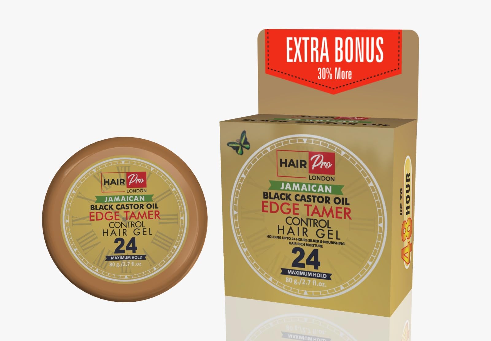 HAIR PRO JAMAICAN BLACK CASTOR OIL EDGE CONTROL GEL MAXIMUM HOLD BONUS SIZE 80G