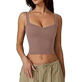 QINSEN Womens Sleeveless Cropped Rib Knit Seamless Sweetheart Neckline Going Out Tank Tops