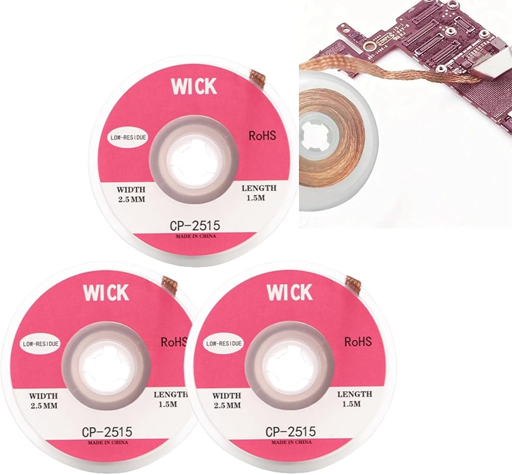 ShengQiu 3PCS Solder Wick Braid 2.5mm x 4.5ft No-Clean Flux Copper Desoldering
