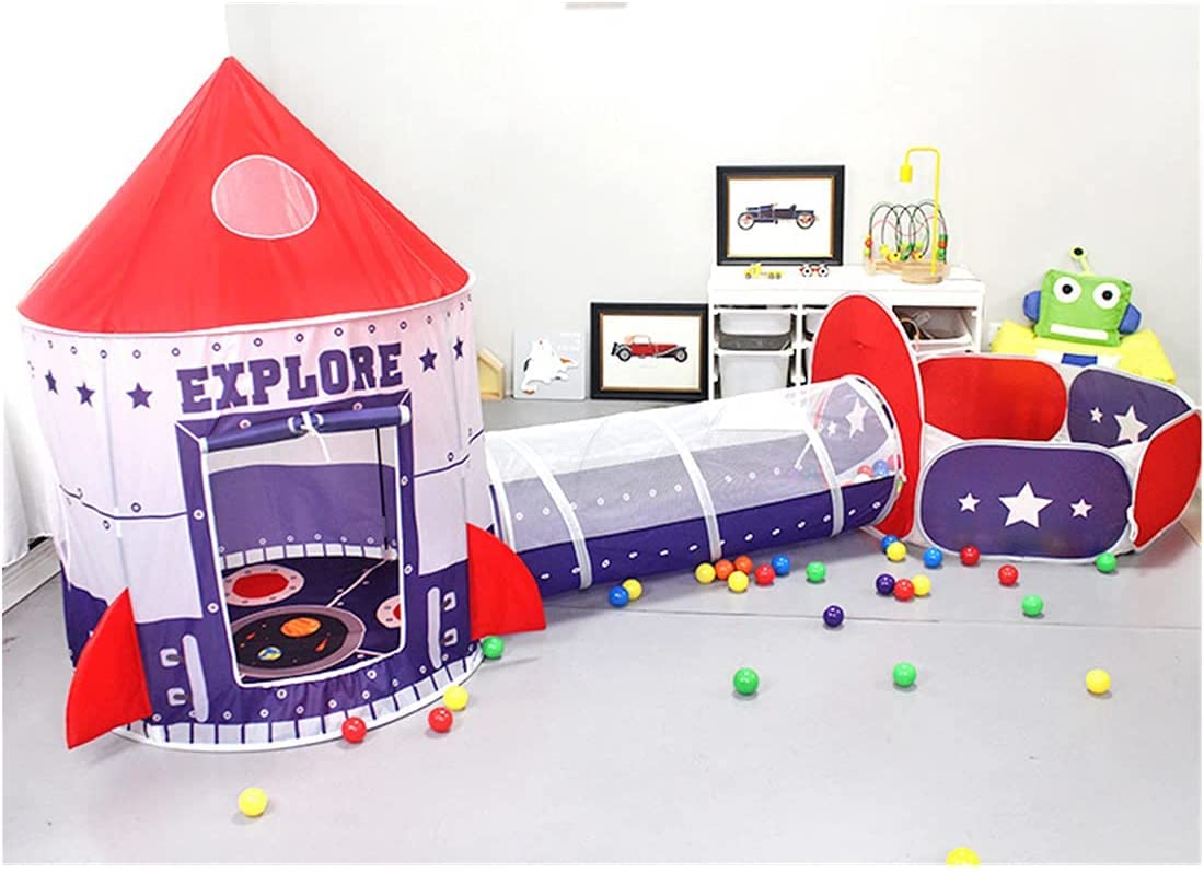 Floving 3 In 1 Kids Play Tent Crawl Tunnel and Ball Pit Child Playhouse Tent with Basketball Hoop, for Indoor and Outdoor Use with Carrying Case. (Navy blue)