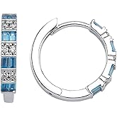 GARVIS Aquamarine Baguette CZ Hoop Earrings; Rhodium Plated 925 Sterling Silver: For Women - Anniversary, Valentine’s Day, Birthday, Christmas, Jewelry Gift