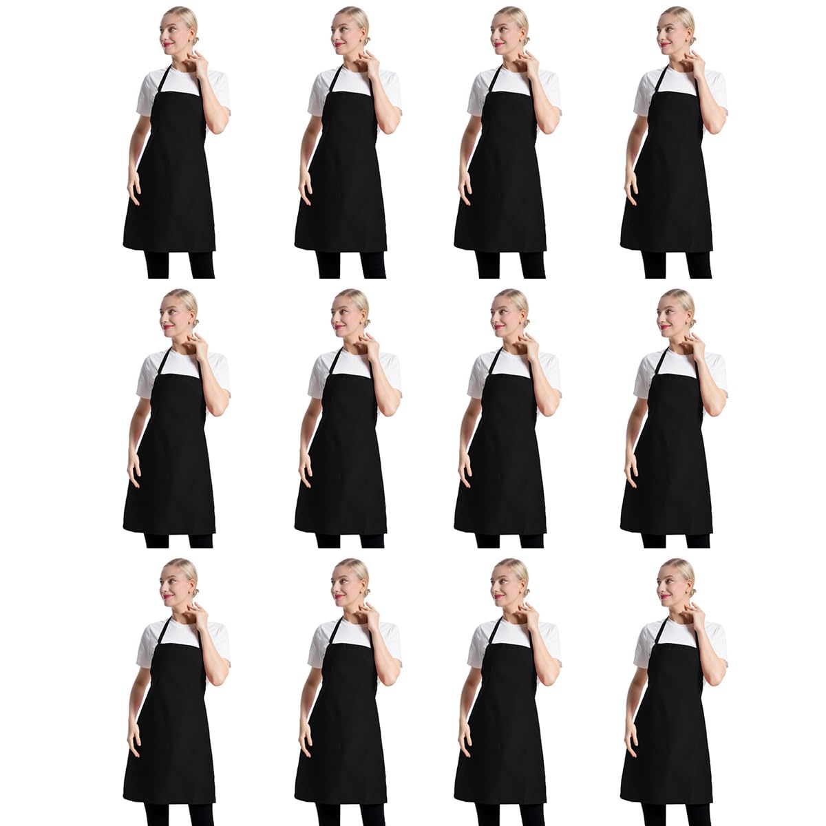 CWFUN 12 pack Black Apron bulk for Women Men with Pockets, Plain Adult Bib kitchen Cooking bbq Painting Aprons