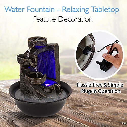 SereneLife 4-Tier Desktop Electric Water Fountain Decor w/ LED - Indoor Outdoor Portable Tabletop Decorative Zen Meditation Waterfall Kit Includes Submersible Pump & 12V Power Adapter - Thumbnail 2