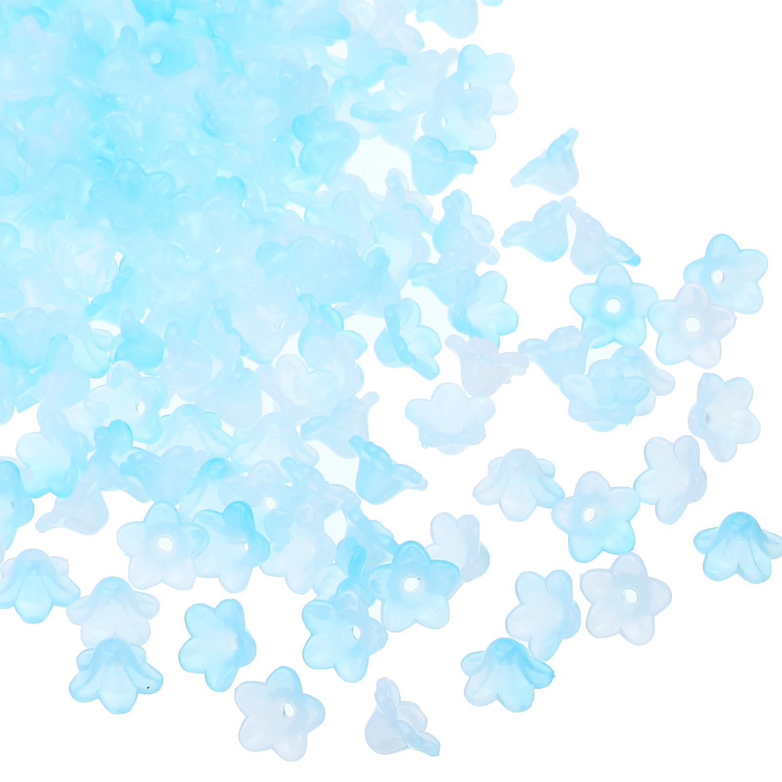 PATIKIL 500Pcs 12x7x1.5mm Frosted Flower Beads, Acrylic Trumpet Flower Beads for Bracelets, Earrings, Necklaces, Jewelry Making and DIY Crafts, Light Blue