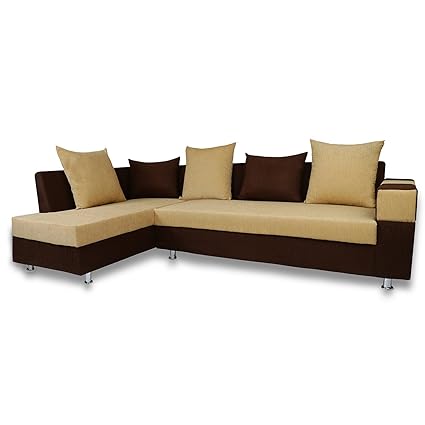 Adorn India Adillac 5 Seater Corner Sofa(Left Side Handle)(Brown & Beige)