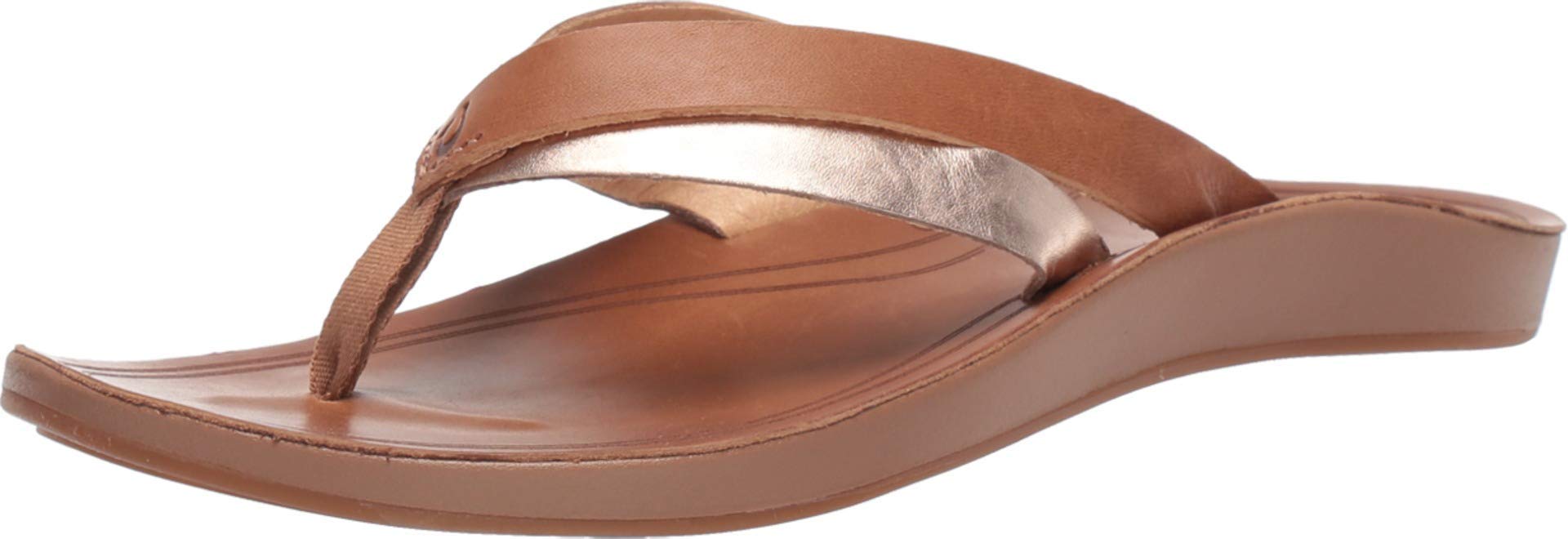Kaekae Women's Beach Sandals, Full-Grain & Metallic Leather Flip-Flop Slides with Wet Grip Soles, Lightweight & All-Day Comfort