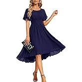 Ever-Pretty Women's Chiffon Crew Neck Empire Waist Short Sleeve Semi Formal Dresses Wedding Guest Dress 02053