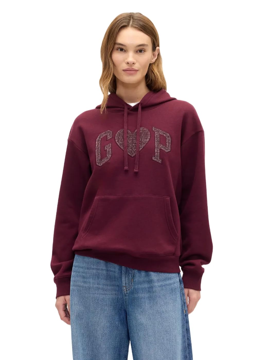 GAP womens Logo Hoodie Hooded Pull-on Sweatshirt Tuscan Red XL Image