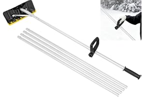 GMAK Snow Roof Rake Adjustable Length, 20FT Telescopic Roofs Shovel Plastic Blade Snow Removal Tool, Anti-Slip Handle Grip, Snow Rake with Handle for Winter Housetop Roof, Truck Lorry Snow, Leaves