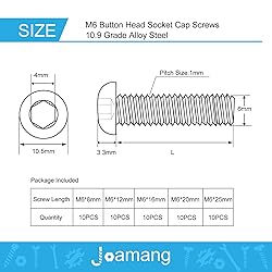 Joamang M6 x 8mm 12mm 16mm 20mm 25mm Button Head